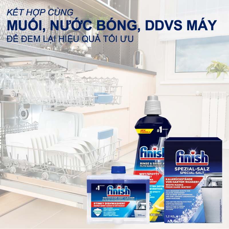 Túi 24 viên Finish All in 1 Max 2025, 10 tính năng, dành cho máy rửa chén 9-13 bộ, làm sạch hiệu quả