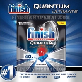 Túi 40 viên rửa chén Finish Quantum Ultimate (Công thức mới 2020 - Dòng cải tiến cao cấp của Quantum Max) – Hàng siêu cao cấp với 16x tính năng trong 1 viên (Dành cho máy rửa chén 13-14-15 bộ).