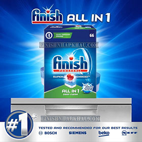 Hộp 66 viên rửa chén Finish All in 1 – (6x tính năng trong 1 viên – Hương Baking Soda) – (Dành cho máy rửa chén 9-10-12-13 bộ trở xuống).