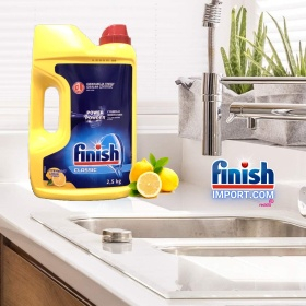 Hộp bột rửa chén Finish Classic 2,5Kg (Hương chanh – 250 lần dùng) – (Dành cho máy rửa chén 7-8-9-10-12-13-14-15 bộ).