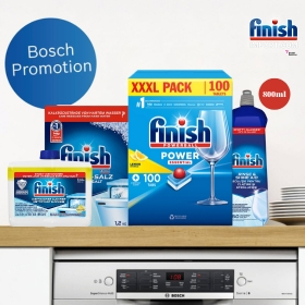 (ALL IN XXXL COMBO 4 MÓN) Hộp 100 viên rửa chén Finish Essential XXXL (Hương Chanh) + Hộp 1,2Kg muối Finish + Chai 800ml nước làm bóng Finish (trợ xả) + Chai 250ml vệ sinh máy Finish.