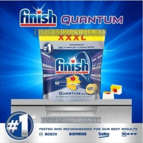 Túi 60 viên rửa chén Finish Quantum Max (14x tính năng trong 1 viên công thức mới – Hương Chanh) – (Dành cho máy rửa chén 10-12-13 bộ).