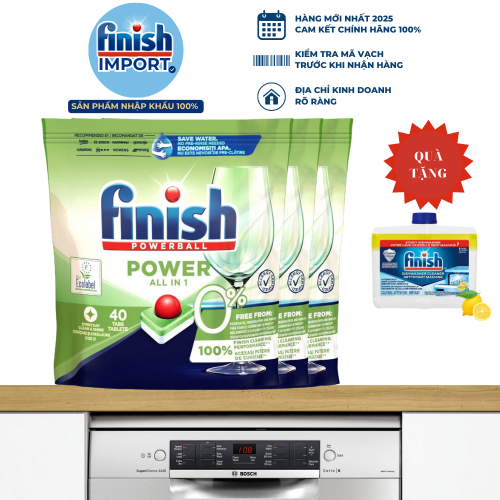 Combo 120 viên Finish All in 1 Max, 10 tính năng/viên, 0% Ecolabel EU, thân thiện môi trường, dành cho máy rửa chén 9-13 bộ, an toàn cho gia đình có trẻ