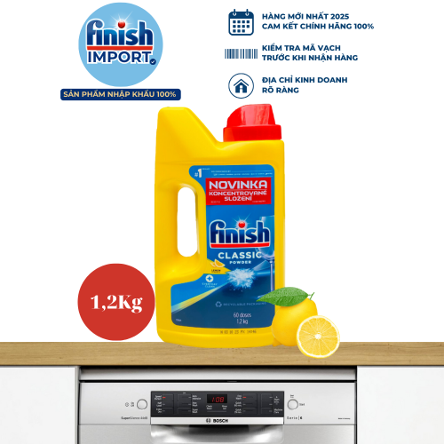 Hộp bột rửa chén Finish Classic 1,2Kg (Hương chanh – 120 lần dùng) – (Dành cho máy rửa chén 7-8-9-10-12-13-14-15 bộ).