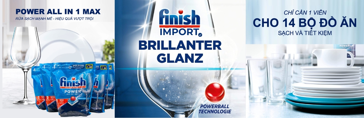 Túi 100 viên Finish All in 1 Max, 10 tính năng, dành cho máy rửa chén 9-13 bộ, làm sạch hiệu quả